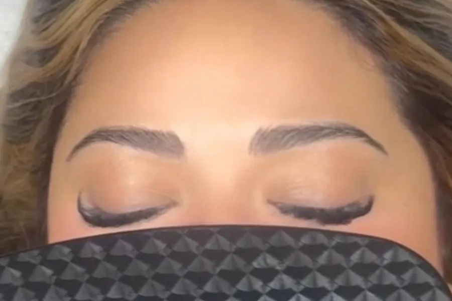 After: the same client&rsquo;s brows laminated and shaped