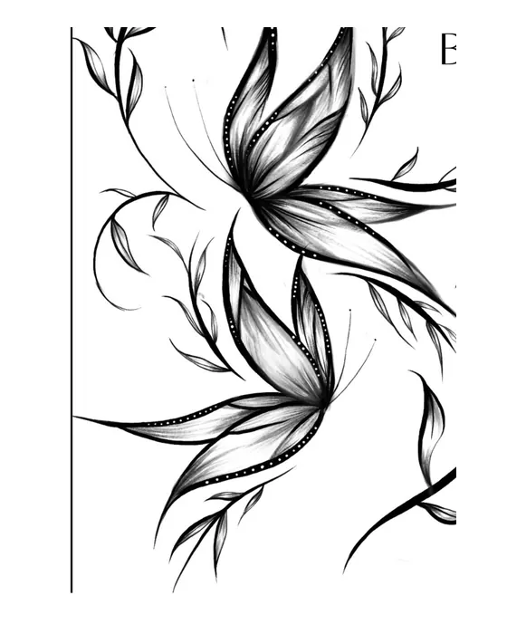 Original fine line butterfly and vine tattoo design by Isabella Kelly